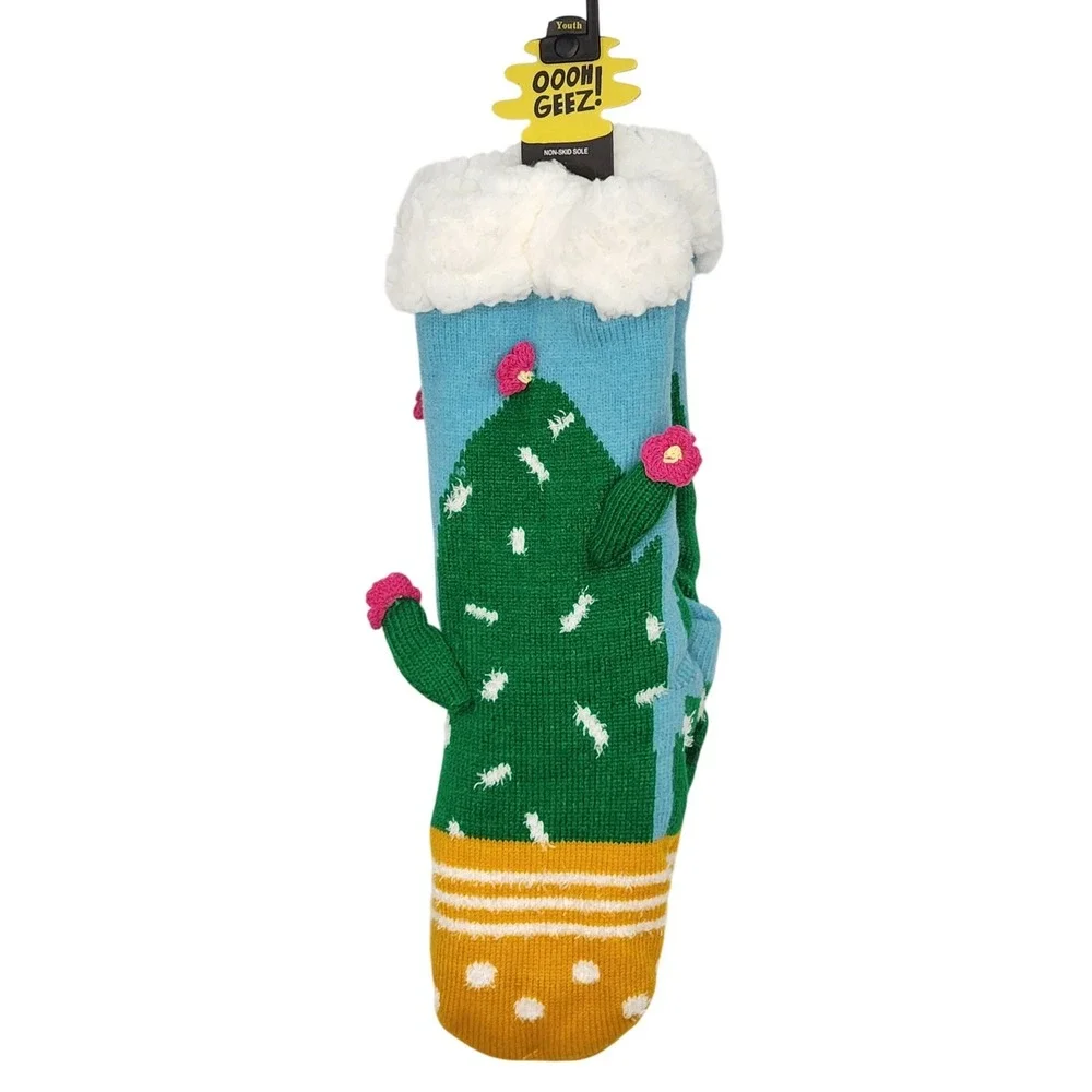 NWT Ooh‎ Geez Youth Cactus Hugs Cozy Non Skid Sole Slipper Socks Youth Size